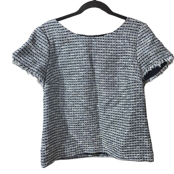 TALBOTS Tweed Raw Edge Zipper Back Career Work Blouse Shirt - Size 10 - Picture 1 of 8